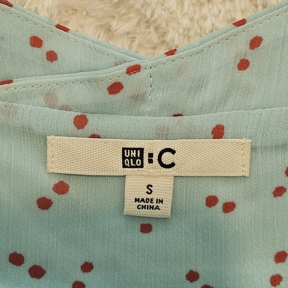 NEW Uniqlo Blue Red Polka Dot Midi Summer Dress Size S Preppy Feminine Boho - Picture 6 of 9